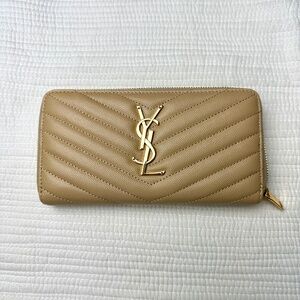 Saint Laurent Cassandra Wallet YSL Beige and Gold, V stitch